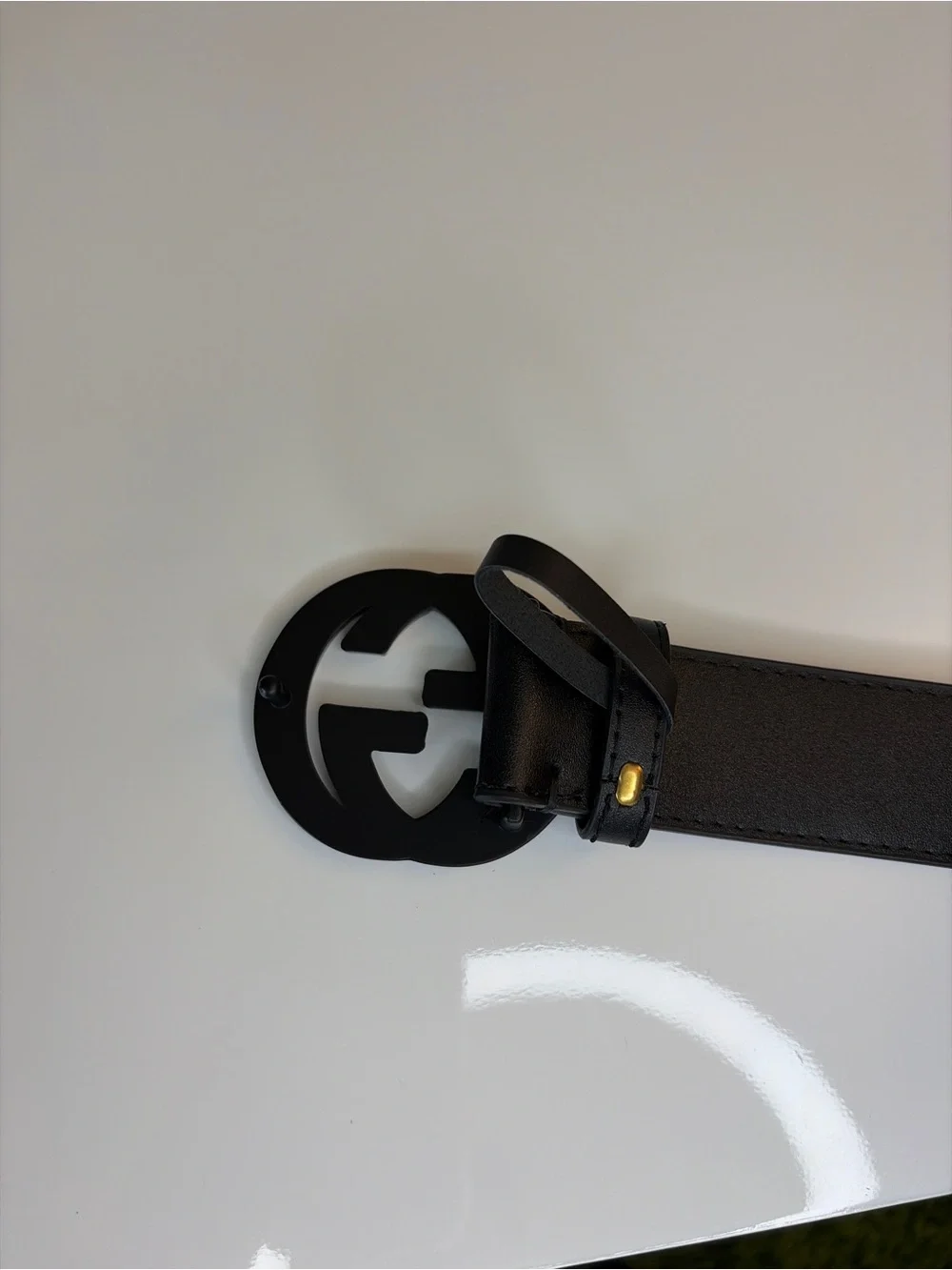 Mens Black GG Genuine Leather Belt Fits Waist 37-39